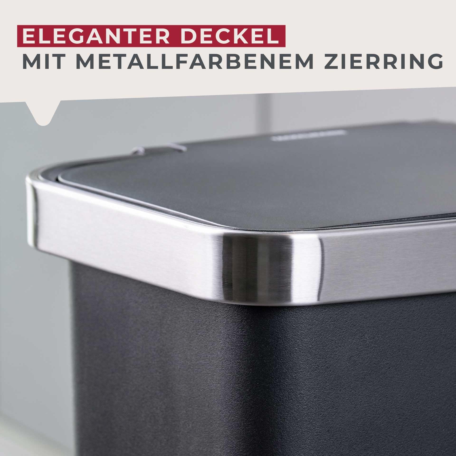 FACKELMANN SEATTLE Pedal-Abfallsammler 45L, Schwarz – Stilvoller Mülleimer mit Soft-Close System & robustem Pedal für Küche und Büro