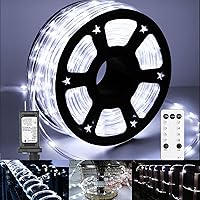 Soiarllt 100Ft 720 LED Outdoor Rope Lights IP65 Waterproof Remote 8 Modes 4 Brightness Cool White Patio Garden Pool Decor