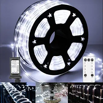100Ft 720 LED Waterproof Rope Lights with Remote, 8 Modes, Adjustable Brightness for Indoor & Outdoor Decoration