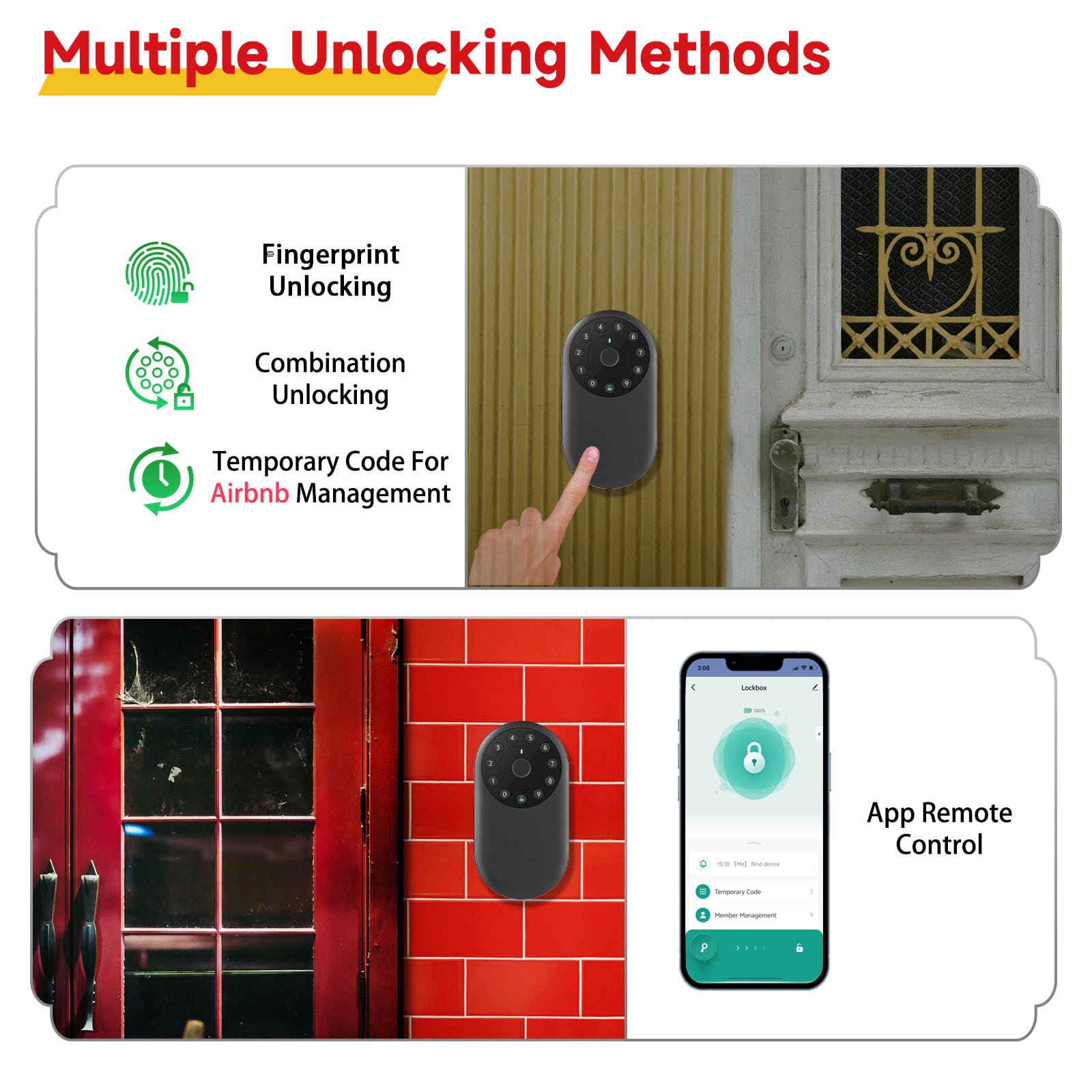 SEPOX Boîte à clés intelligente, Coffre à clés portable et fixé au mur pour l'extérieur avec contrôle Bluetooth et application – Aluminium résistant aux intempéries (Empreinte digitale)
