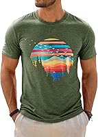 Runcati Men's Short Sleeve Graphic T-Shirt Hawaiian Sunset Print Crewneck Tee Summer Beach Casual Vintage Shirt