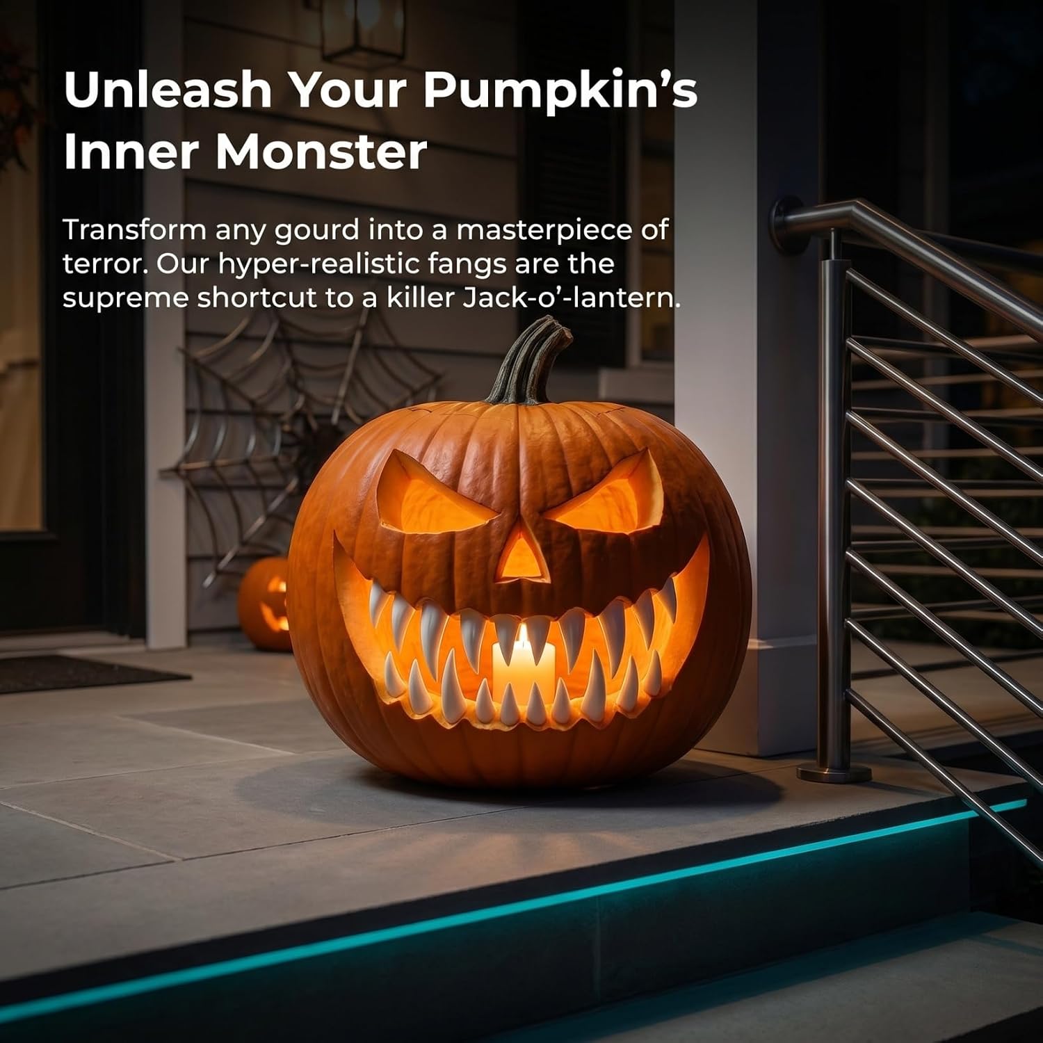 IMIKEYA 24 Pack Halloween Pumpkin Teeth, Jack O Lantern Fangs