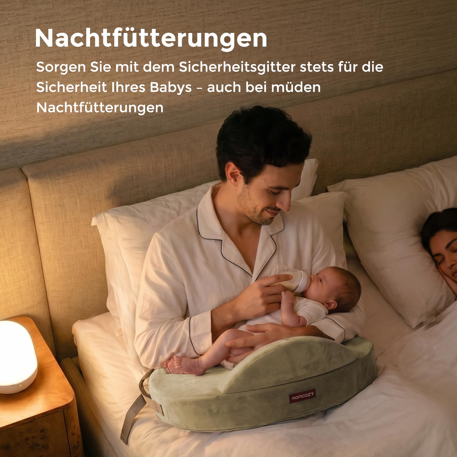Momcozy Stillkissen mit Sicherheitsstütze – Fester und federnder Memory-Schaum – Stabile, ergonomische Unterstützung und Komfort – Breiteres Stillkissen, Verstellbarer, Abnehmbarer Bezug，Grün