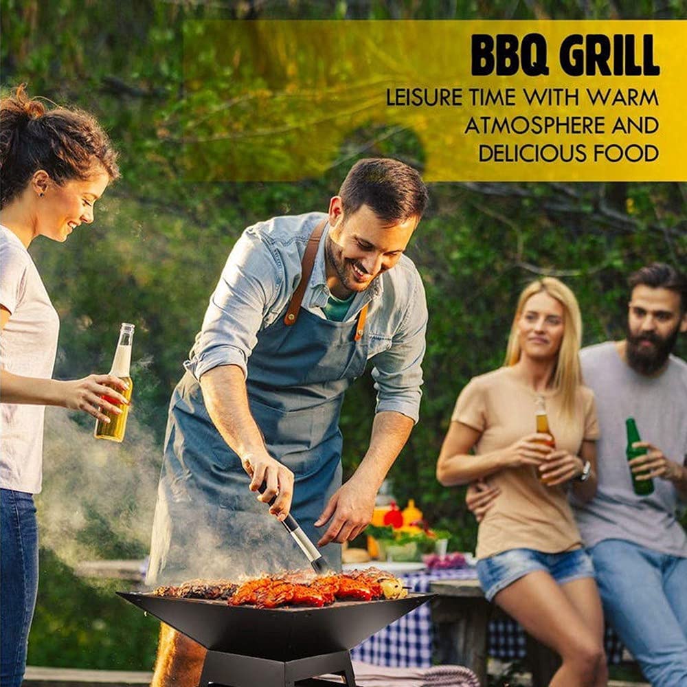 Brasero Multifuncional, Cuenco de Fuego Al Aire Libre, Cuadrado con Cubierta de Pantalla de Chispa de Acero para Patio Trasero, Jardín, Patio, Hoguera, Calefacción, Camping Y Barbacoa