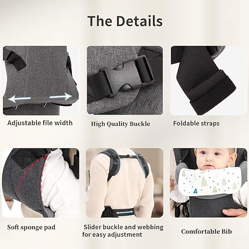 Miniatura 5 de Portabebés, mochila ergonómica 4 en 1 para bebé, para recién nacidos a niños pequeños, ligera, ajustable, color gris