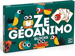 DJECO ZE Géoanimo Animal Construction Game from 3 Years - Reproduce an Animal from a Model! 30 Wooden Pieces, 20 Model Cards, 3 Difficulties - Develops Creativity & Concentration