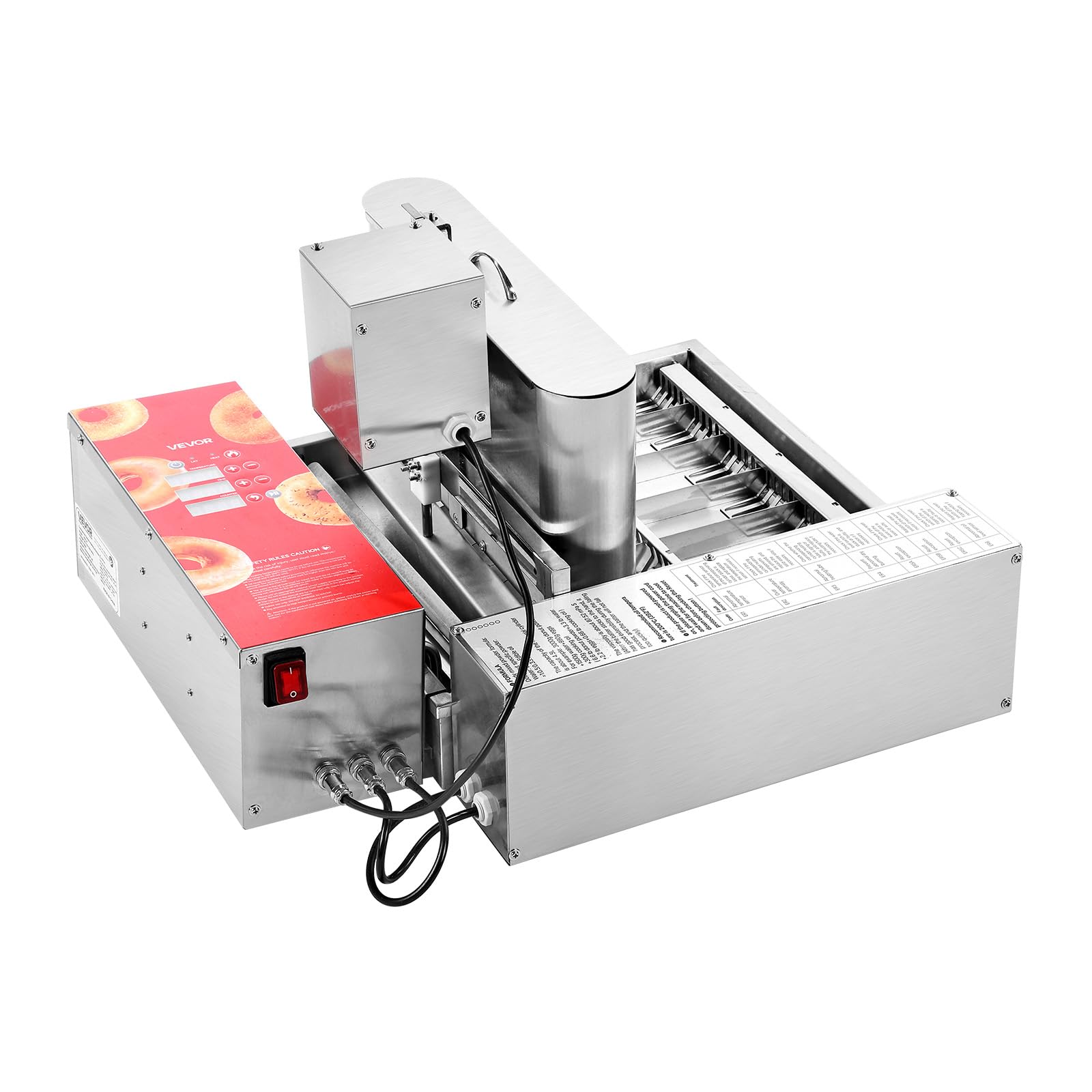 VEVOR Machine à beignets automatique commerciale, appareil à donuts électrique à 6 rangées, haute puissance, 360 pièces/heure, trémie de 4,5 L, friteuse en acier inoxydable, avec contrôle intelligent
