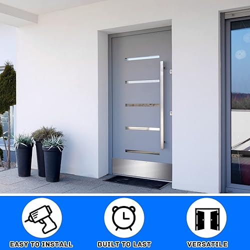 Miniatura 6 de 5 juegos de placas plateadas de 8 x 36 pulgadas para puertas exteriores, placas de aluminio satinado con tornillos para madera de metal interior y