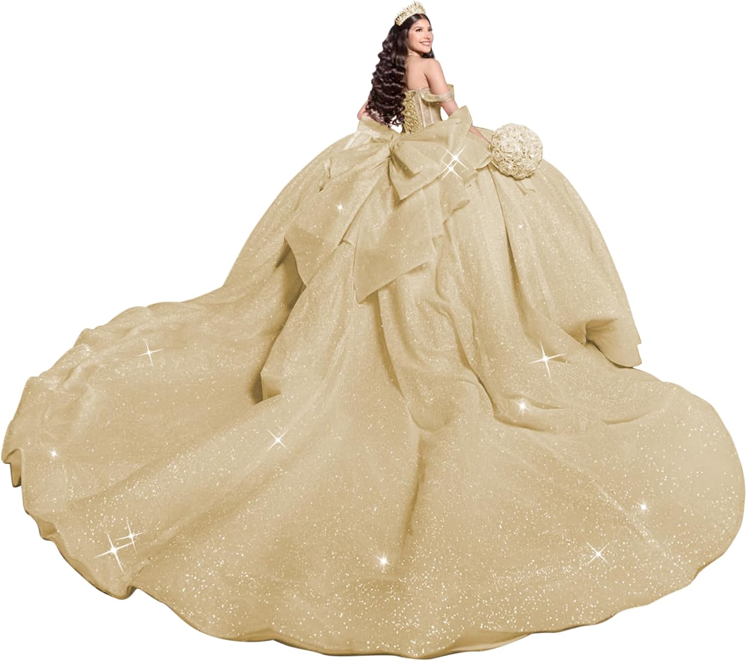 Glitter Tulle Quinceanera Dresses with Bow Off Shoulder 15 Dress Luxury Beaded Ball Gown Layered Sweet 16 Dresses