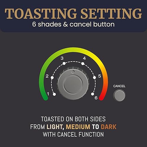 Miniatura 3 de Elite Gourmet ECT1027G - Tostadora Cool-Touch de 2 rebanadas, 6 ajustes de tostada y función de cancelación, ranuras extra anchas de 1.25 pulgadas,