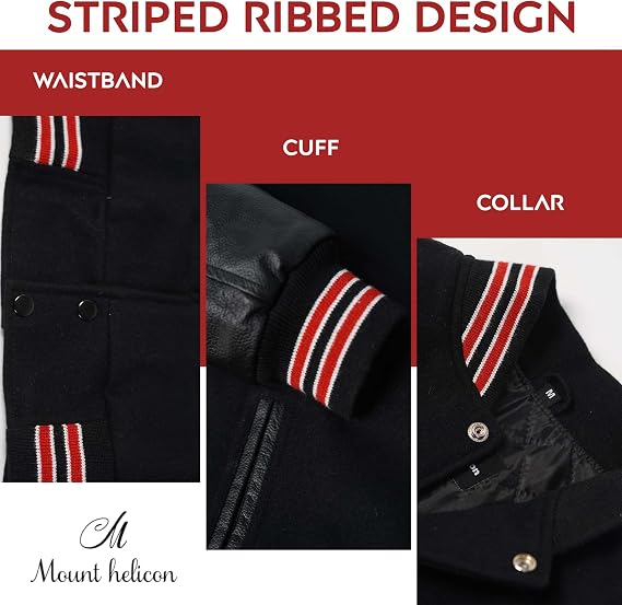 Mount Helicon Two-Tone Leather Baseball Varsity Jacket for Men - Premium Quality and Unique Design