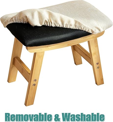 Miniatura 5 de Taburetes otomanos, taburete pequeño para pies y reposapiés, taburete de madera, reposapiés para sofá, asiento adicional para sala de estar,