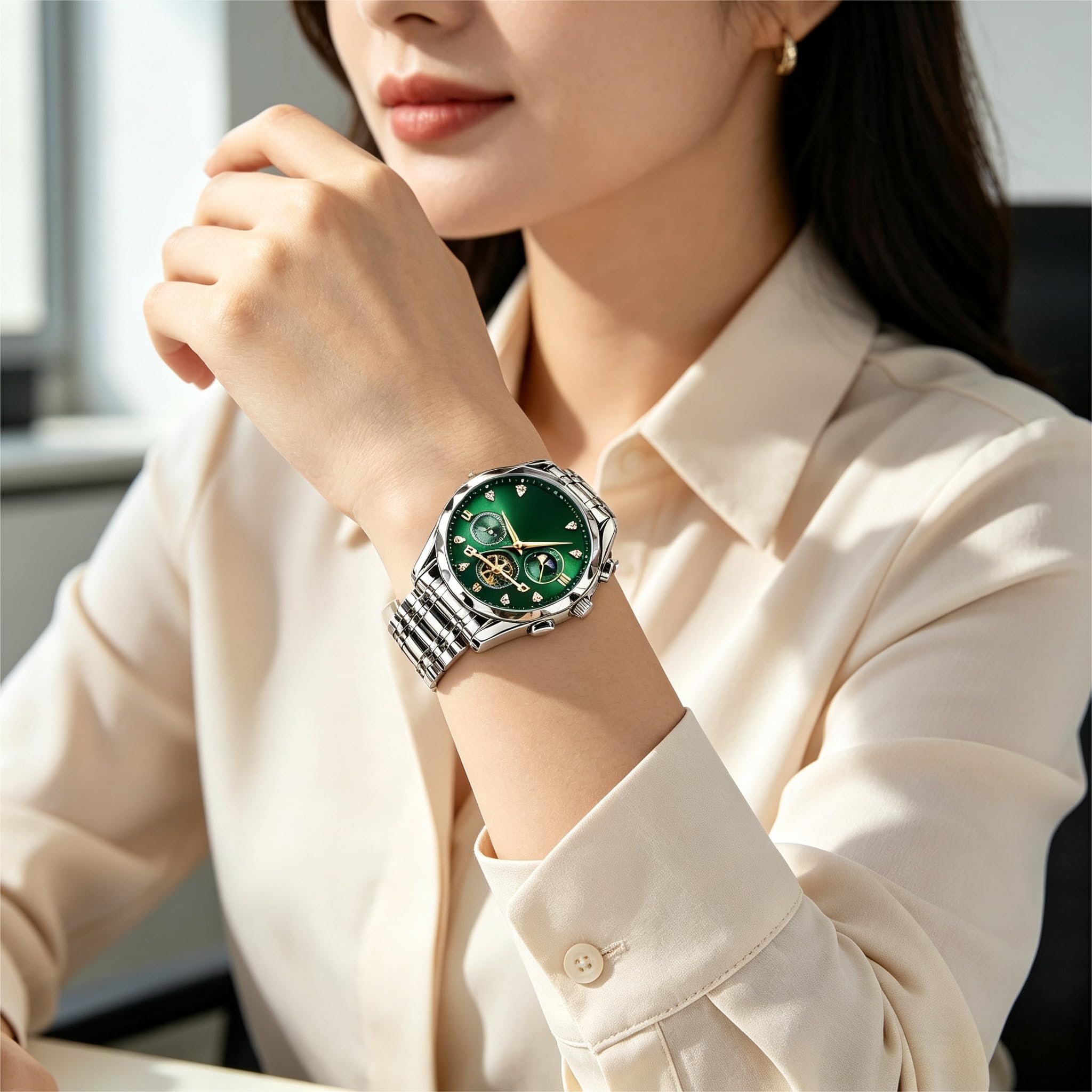 Orologio Meccanico Uomo Quadrante Verde Cinturino in Acciaio Orologio meccanico uomo di alta moda orologio meccanico verde