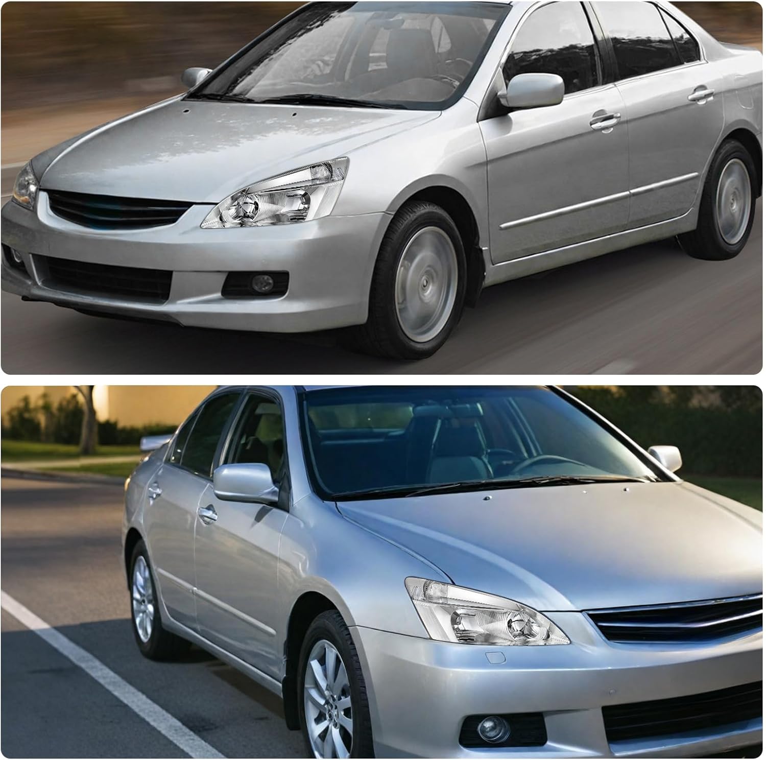 DWVO Headlight Assembly Compatible with 03 04 05 06 07 2003-2007 Accord Replacement Headlamps Chrome Housing Clear Reflector Clear Lens Headlights