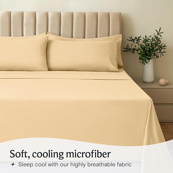 LuxClub 6 PC Full Size Sheet Set Sheets Deep Pockets 18 Eco Friendly Wrinkle Free Cooling Sheets Machine Washable Hotel Bedding Silky Soft - Yellow Full