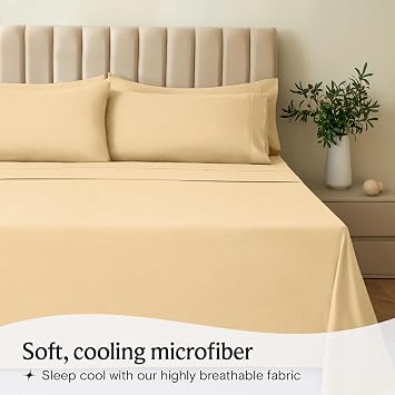 LuxClub 6 PC Full Size Sheet Set Sheets Deep Pockets 18 Eco Friendly Wrinkle Free Cooling Sheets Machine Washable Hotel Bedding Silky Soft - Yellow Full