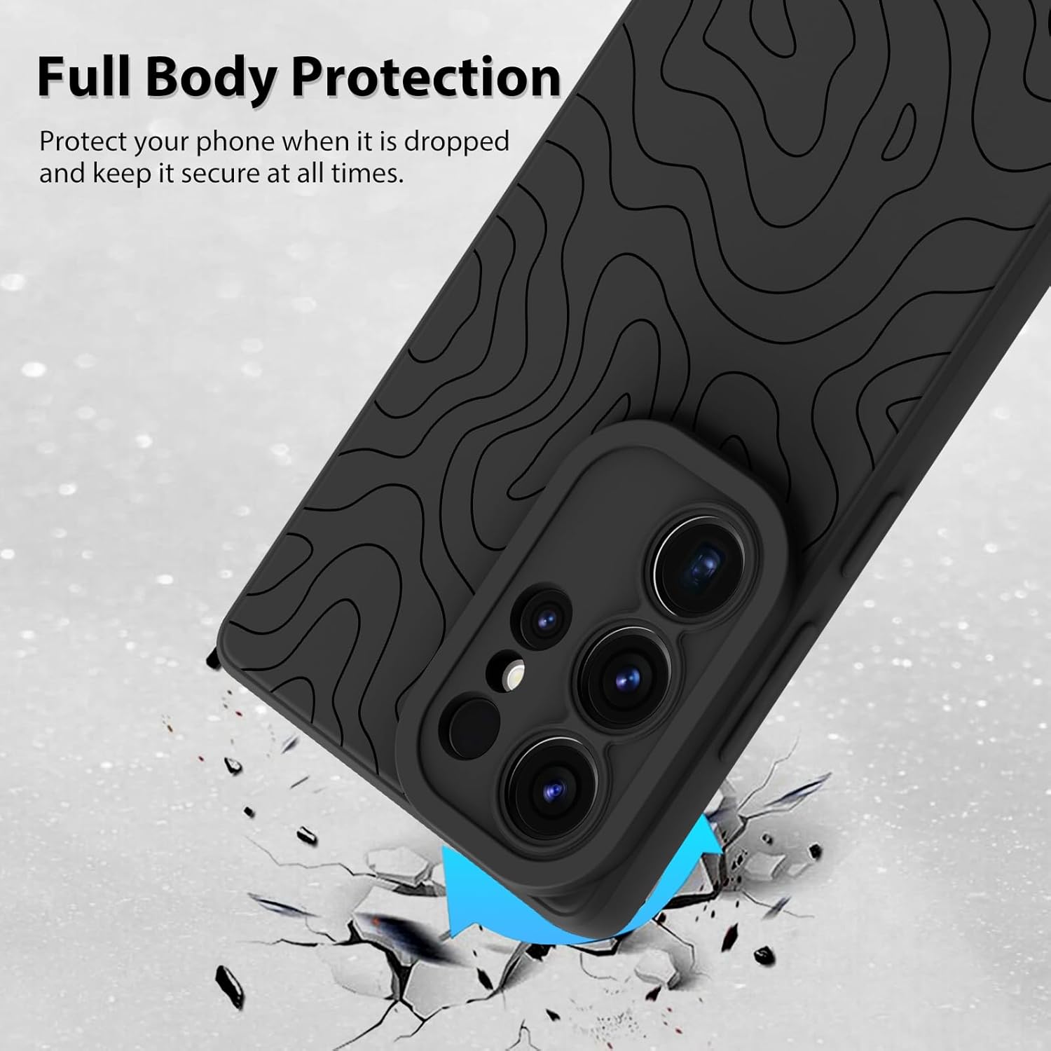 MZELQ for Samsung Galaxy S25 Ultra Case, Silicone Wave Ripple Cute Pattern, Camera Protection Soft Slim Phone Case for Girls Women -Black - Image 2