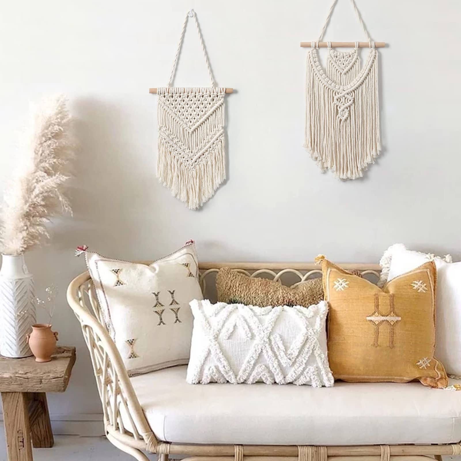 LOMOHOO 2 sztuki makramy, makrama, małe tkane gobeliny, dekoracja ścienna, piękna dekoracja do domu w stylu boho, do mieszkania, pokoju dziecięcego, na imprezę