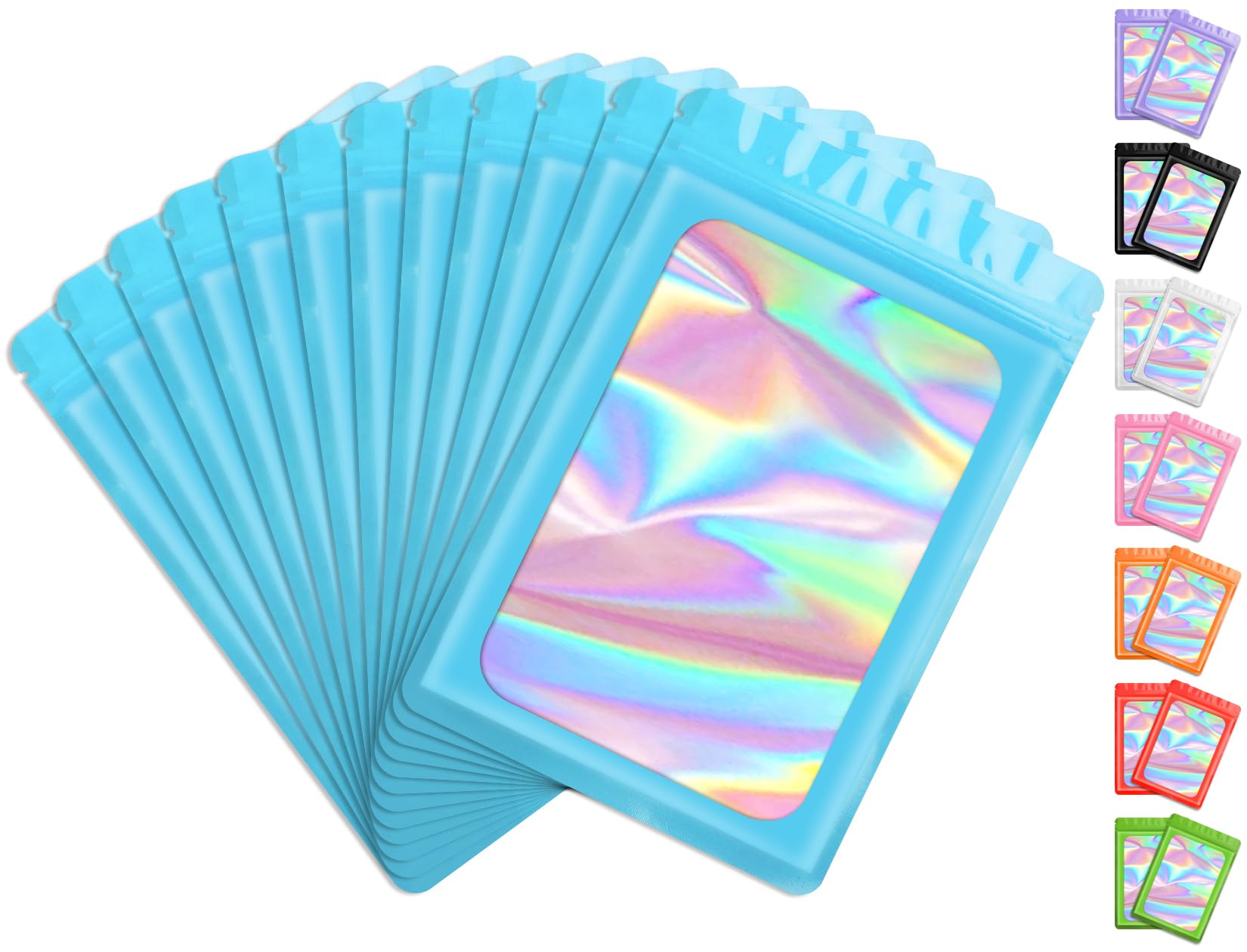 Funfery 100 Pack Resealable Bags Clear Holographic Bags,Smell Proof Packaging Baggies,Mylar Food Storage Bag,Zipper Sealing Pouch for Coffee Beans,