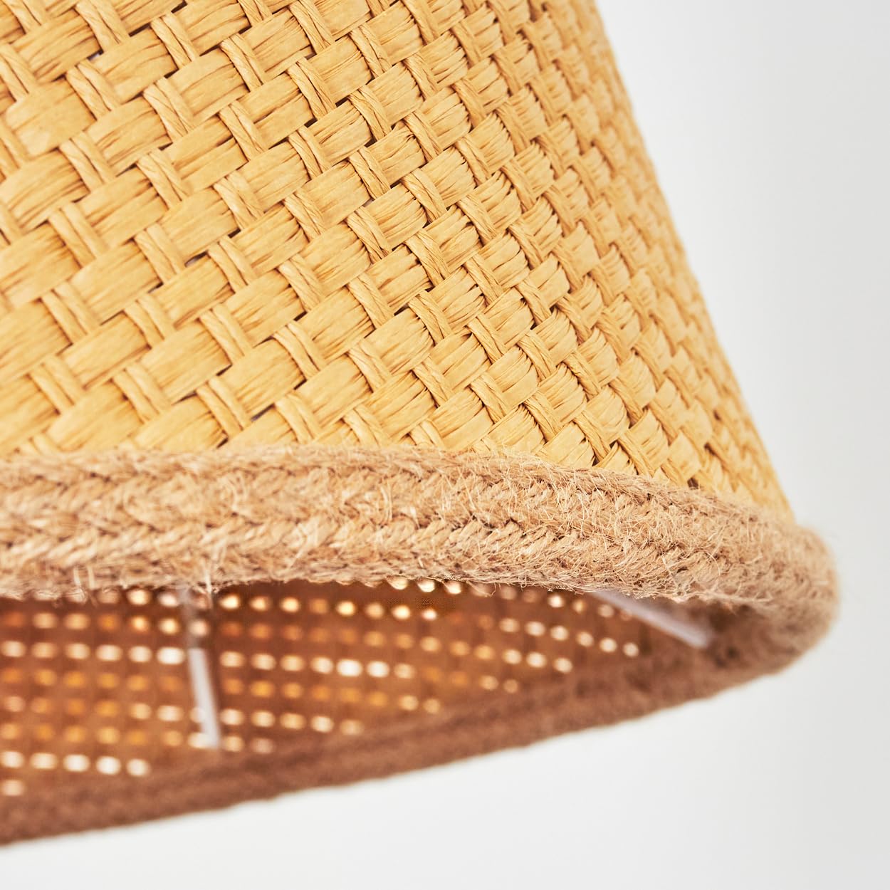 HOFSTEIN Lámpara de pie Palmeiros, lámpara de pie de metal/cuerda/rafia en negro/natural, E27, diseño escandinavo, estilo bohemio, altura 156 cm, diámetro de 37,5 cm, interruptor de pie – salón