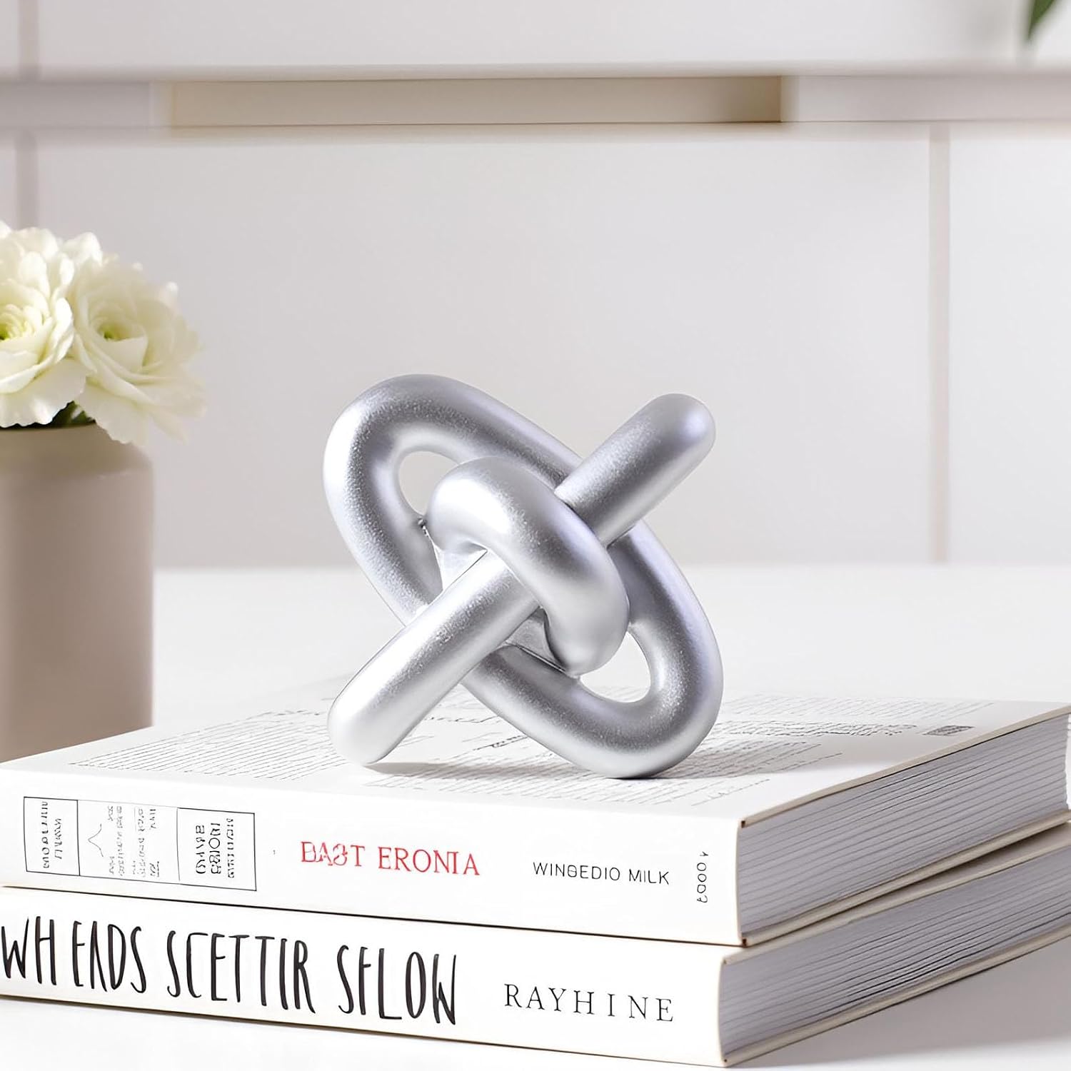 XMGZQ Silver Knot Decor for Coffee Table Book,Chain Link Decor for Bookshelf Entry Table TV Stand,Jax Knot Sculpture for Home Living Room,Object Decoracions para sala,adornos para sala Modernos image 5