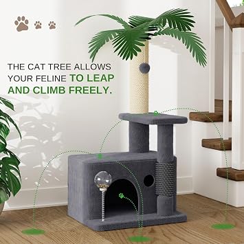Cat Tree Tower 90cm for Indoor Cat Climbing Frame with Scratching Post, Hideout & Interactive Toy (Darkgrey)