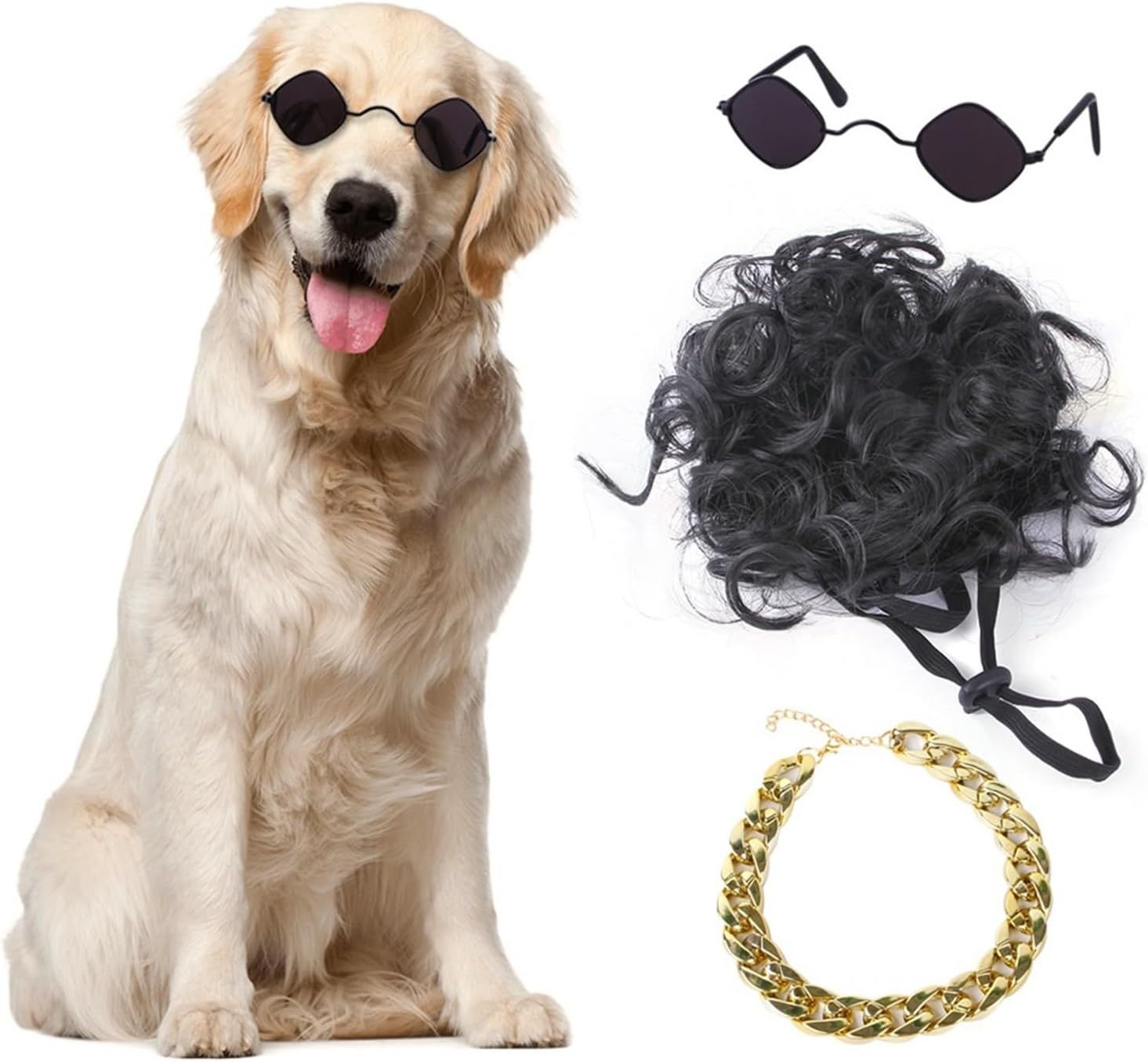 Pet Hair Costume Pet Holiday Costume, Dog Holiday Costume, Cat Wig Glasses Necklace Funny Dog Cat Cosplay Wig