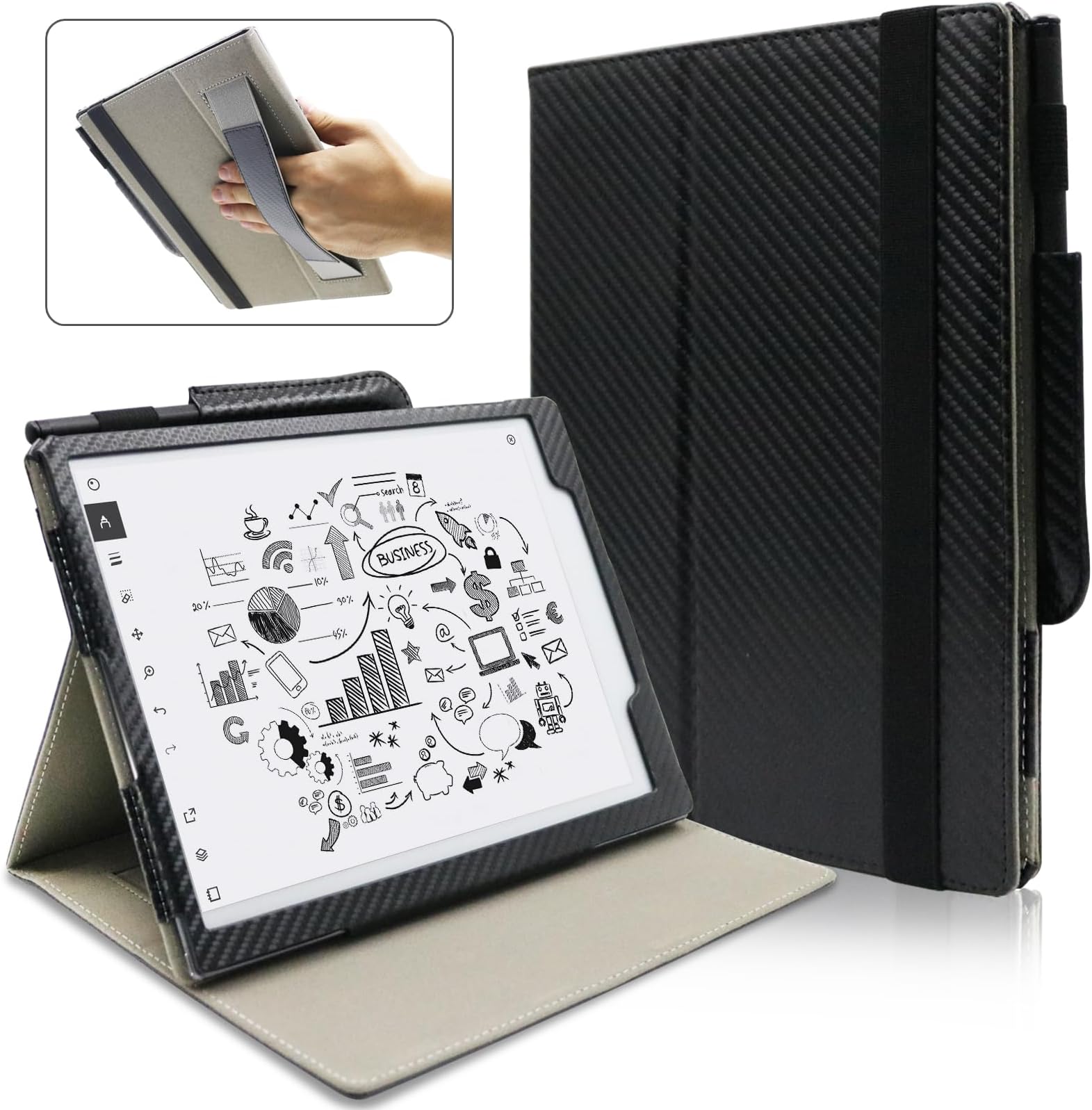Remarkable 2 10.3 inch Digital Paper Case (2020 Released), Slim Lightweight Book Folios Cover for Tablet 10.3 inch with Pen Holder/Hand Strap/Elastic Strap/Multi-Viewing Angles (Black)