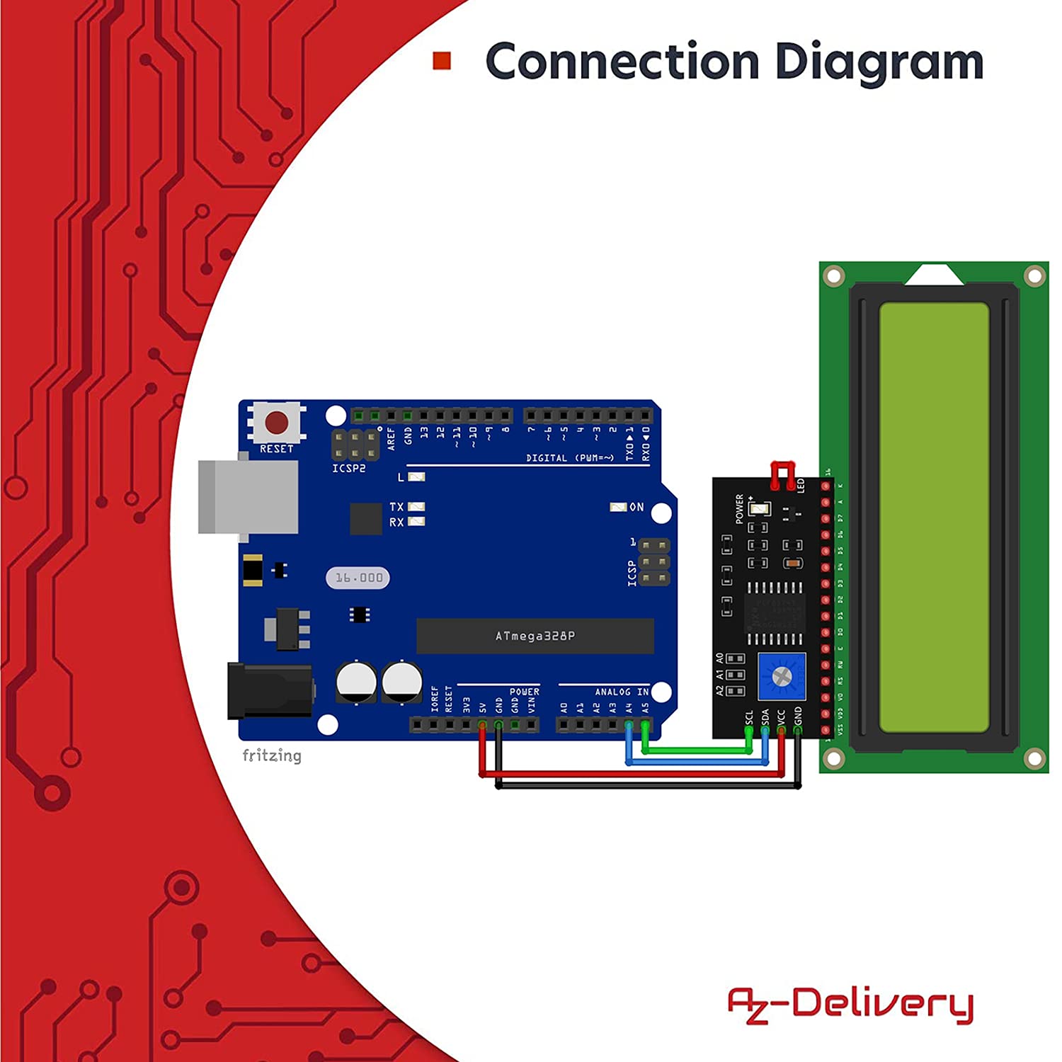 AZDelivery 5 x HD44780 16x2 LCD Moduł Wyświetlacz Bundle z I2C Interfejs 2x16 kompatybilny z Arduino i Raspberry Pi w tym E-Book! (z Zielonym Tłem i Czarnymi Znakami)