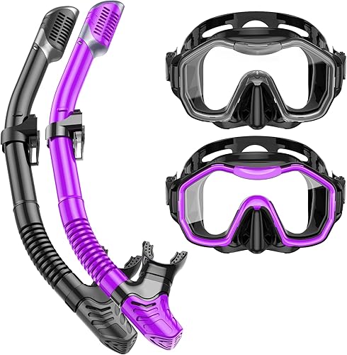 Miniatura 15 de Snorkeling Gear for Adults Kids, Dry-Top Snorkel Set, 180°Panoramic Wide View Diving Mask Breathing Freely Snorkel Mask for Snorkeling Scuba Diving