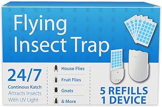 Flying Insect Trap with UV Light - 24/7 Continuous Catch for House Flies, Fruit Flies & Gnats - 5 Refills Included