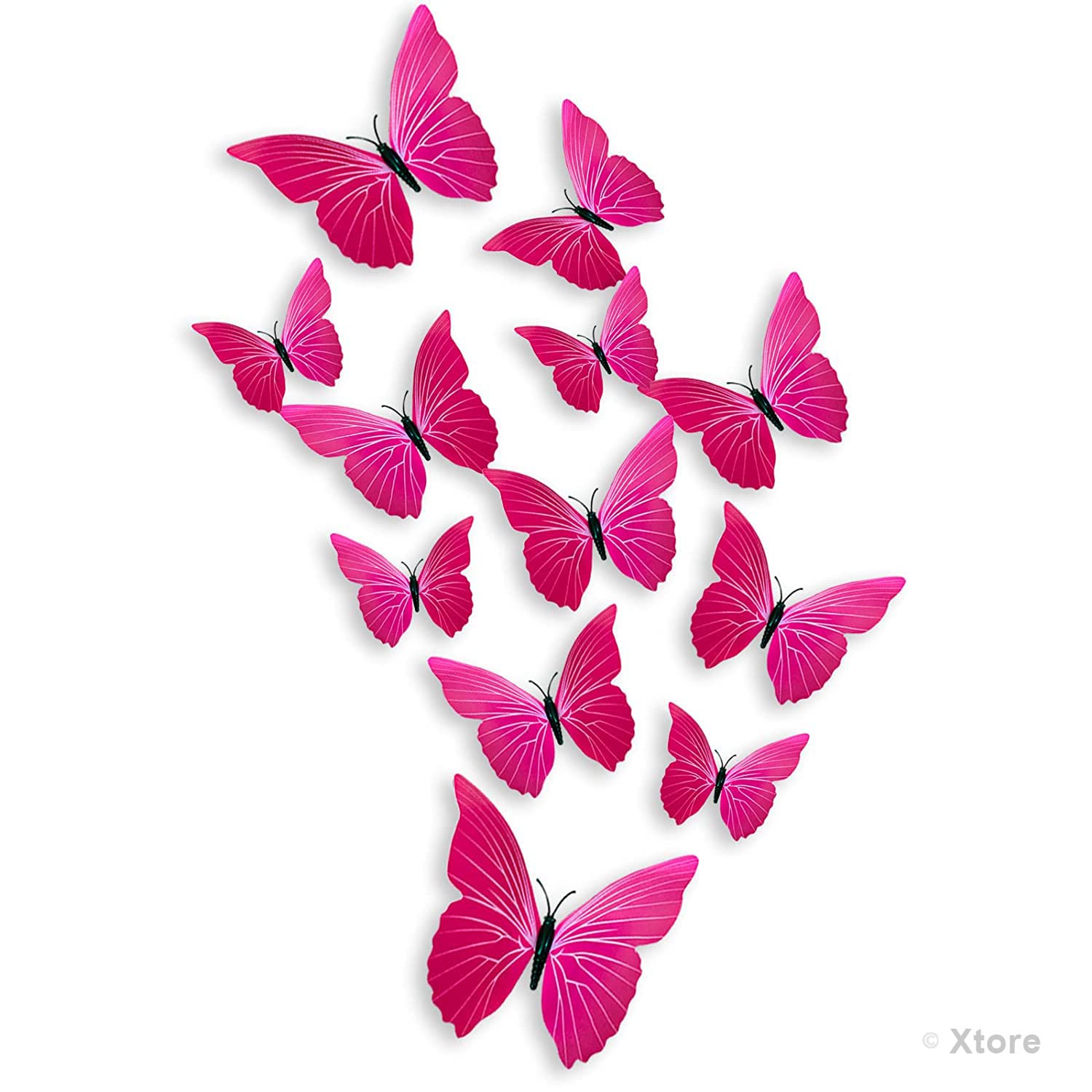 Xtore 12pcs 3D Home Decor Pink Butterfly | Beautiful Decor Item | Comes with Sticking pad - (Set of 12, Shaded Pink) 4