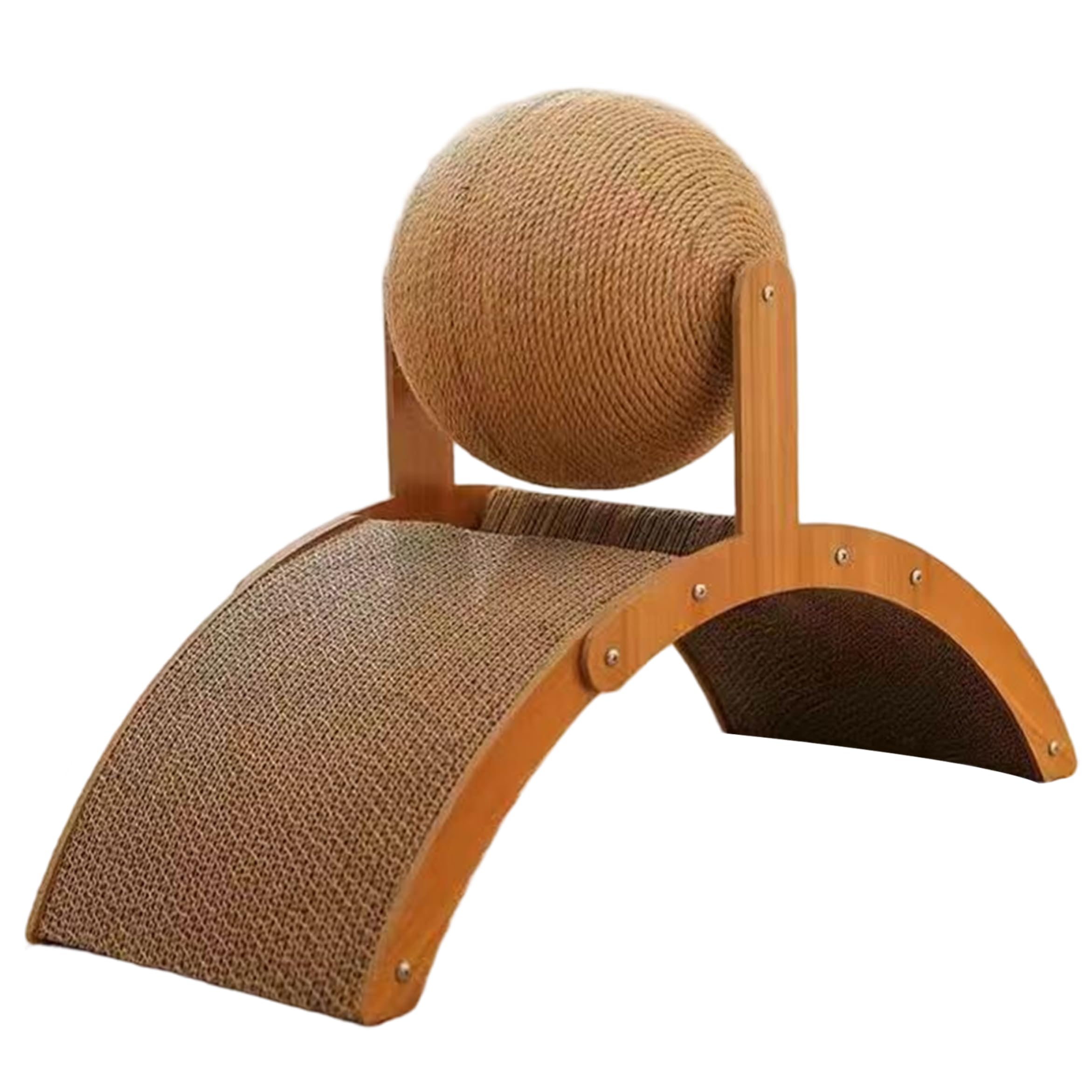 Support pour chats griffoir en bois stable avec boule de sisal rotative et jouet interactif