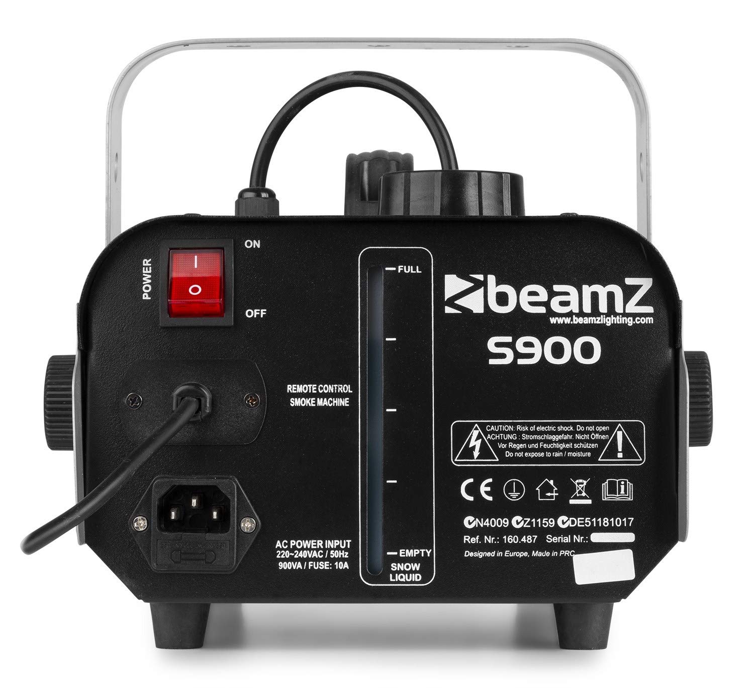 BeamZ S900 Machine à Fumée Solide et Portable, 900 Watts, Télécommande 3 m, Réservoir 1 L, Préchauffe Avant Utilisation : 3 minutes 30, Idéal pour votre Soirée avec des Jeux de Lumière