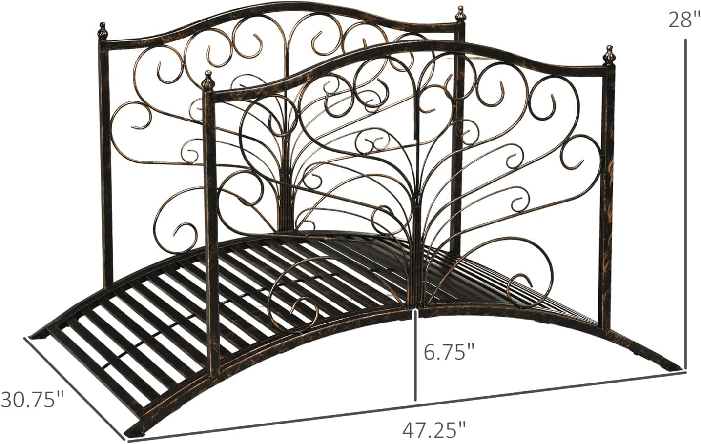 4’ Metal Arch Backyard Garden Bridge with Safety Siderails, Delicate Scrollwork, & Easy Assembly, Black Bronze