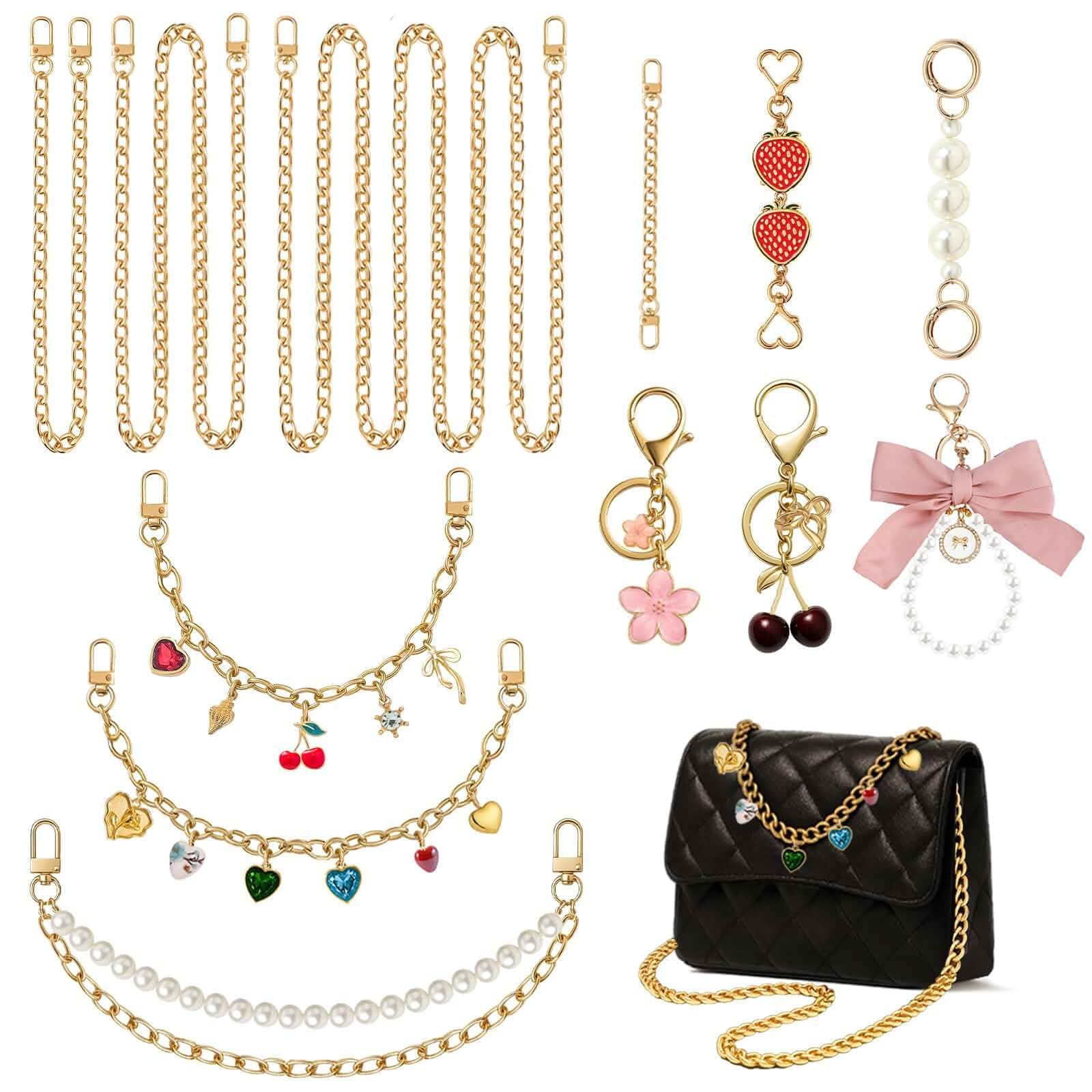 SMUOBT 12Pcs Gold Purse Chain Bag Chains - Adjustable Metal Replacement Bag Extender Charm Chain for Tote Shoulder Bags, Crossbody Handle Straps & Women's Purse Charms, Handbag Strap Accessories