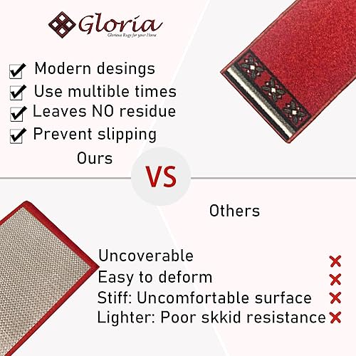 Miniatura 50 de Gloria Alfombra antideslizante para peldaños de madera, alfombras de goma antideslizante para escaleras, juego de 7 alfombras de escalera rojo