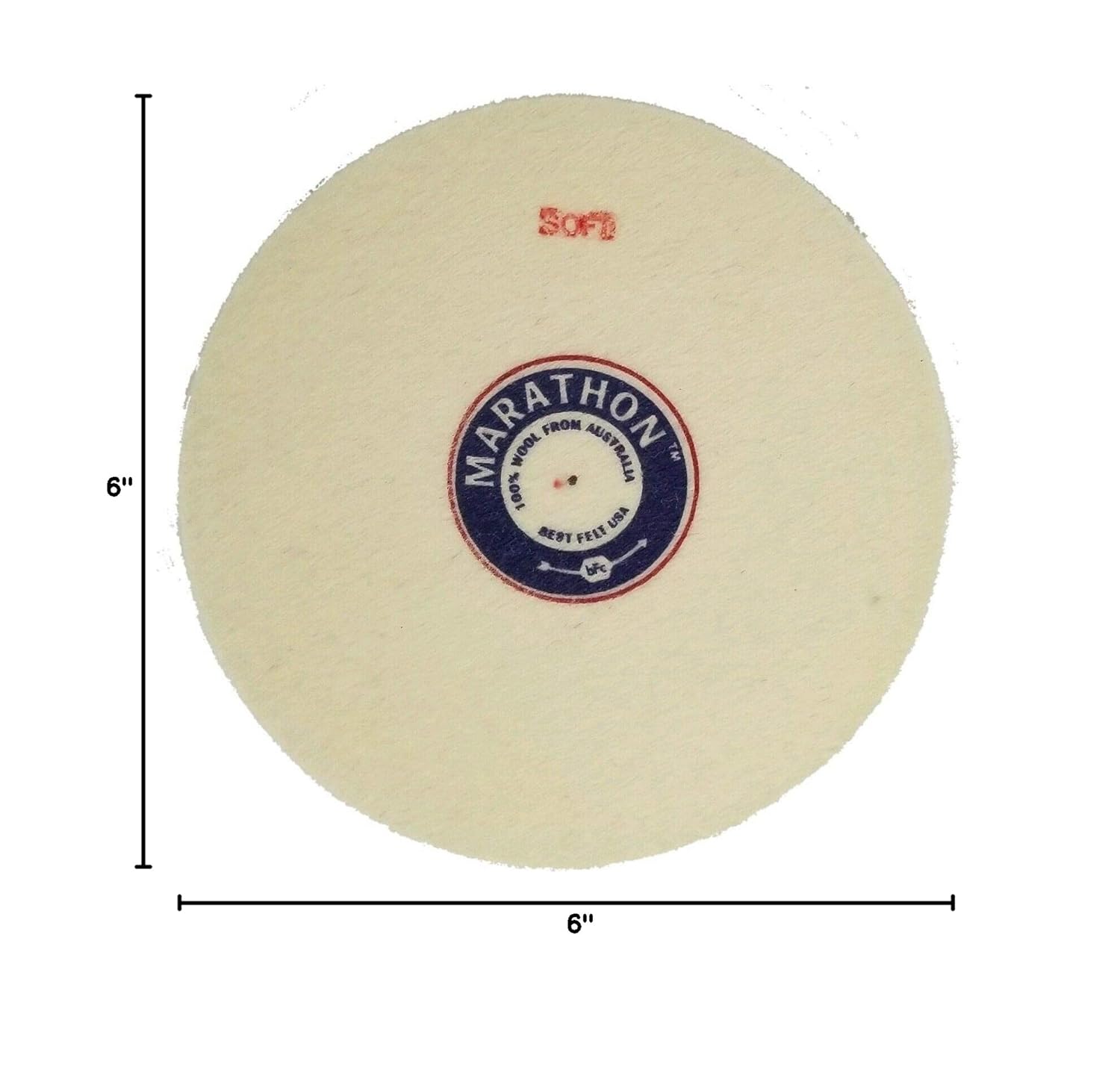 Marathon 6" x 1" Felt Polishing Wheel, Soft Density, Pin Hole