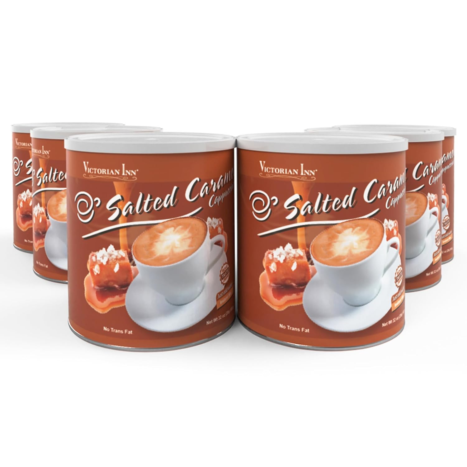 Victorian Inn Instant Cappuccino - Salted Caramel Flavor - Creamy & Delightful Coffee Mix - Great Hot, Cold, or Blended - Creamy Flavor - 2 Pound (Pack of 6)