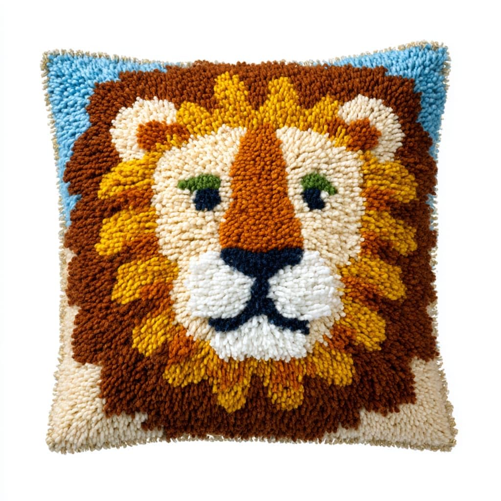 Taxpy Latch Hook Pillow Kits, Animal Lion Pre-Printed Latch Hook Rug Kits Cross-Stitch Embroidery Cushion Sofa Cushion Making Kits 43x43cm