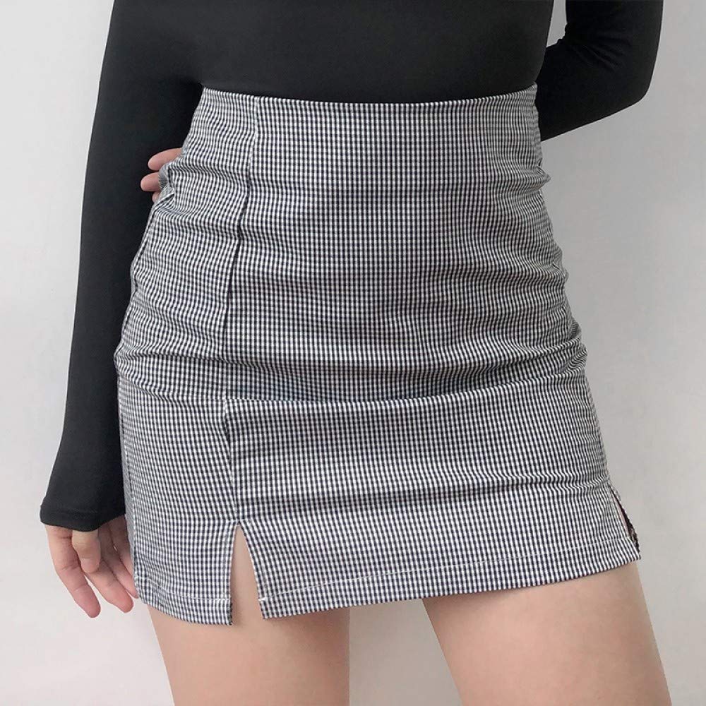 Falda Mujer Mini,Falda Acampanada De Cintura Alta A Cuadros Gris Doble División Verano Lindo Dulce Lápiz Bodycon Falda Corta Con Cremallera Para Niñas Damas En La Playa Fecha De Vacaciones Fiesta
