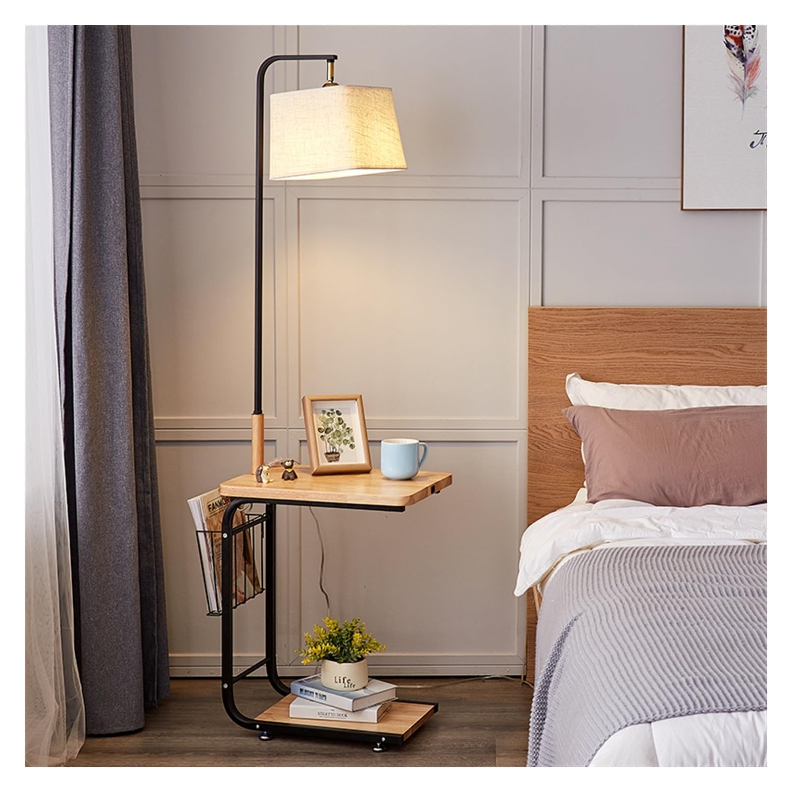 Z4T8M2K6G5 Tall Standing Lamp Modern Creative Floor Lamp with a Table, Desk with USB Port, End with, 3-Color Temperature LED Bulb for, Living Room &, Bedroom(Natural)