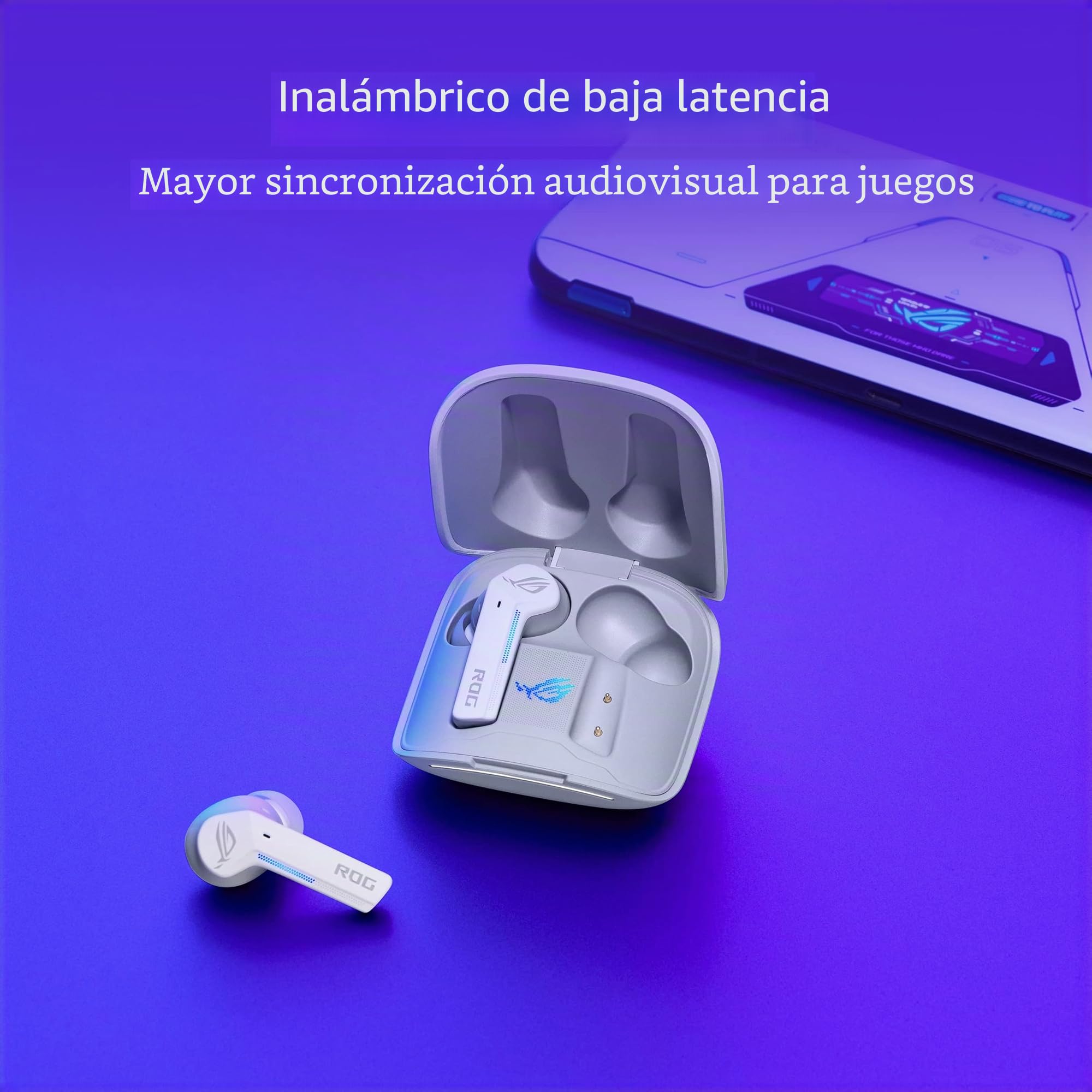 ASUS ROG Cetra True Wireless - Auriculares intraurales Gaming (Bluetooth de baja latencia, cancelación de ruido activa, batería de hasta 27h, resistencia al agua IPX4, carga inalámbrica), Blanco lunar