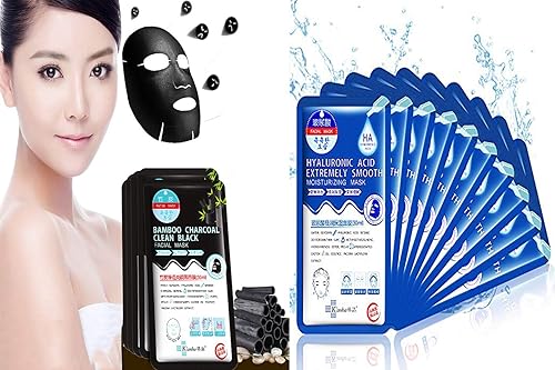 Miniatura 1 de Drdong-Facial Mask Combo,Bamboo Charcoal Clean Black Facial Mask (10 Pack), Hyaluronic Acid Extremely Smooth Moisturizing Mask (paquete de 10)