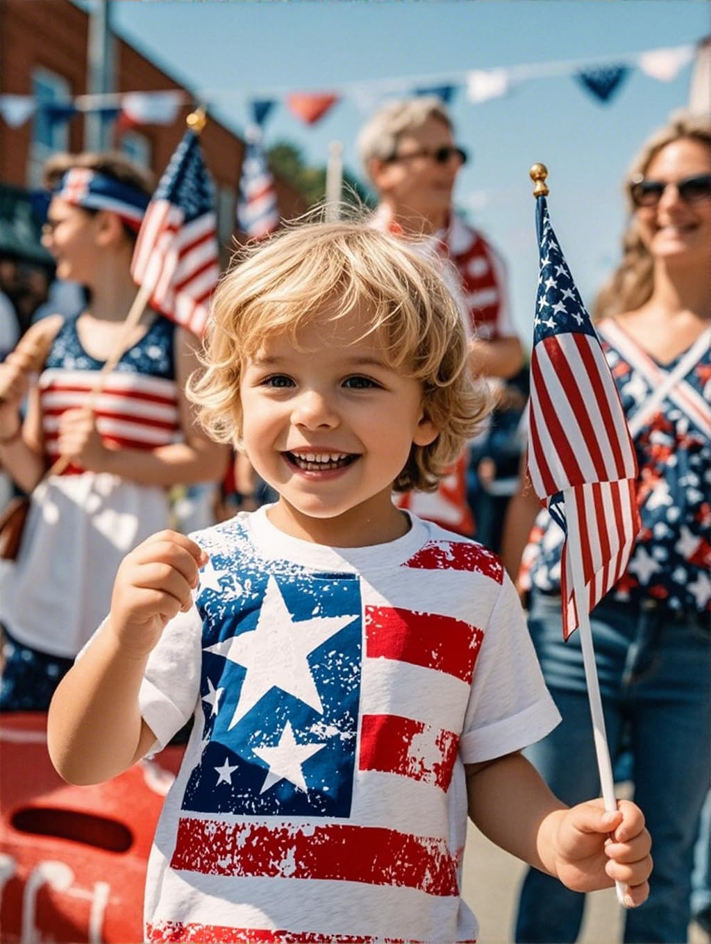 Little Hand Boys 4th of July T-Shirt Short Sleeve Stars Stripes Patriotic Shirts Toddler American Flag Tee for Kids 2-8 Years