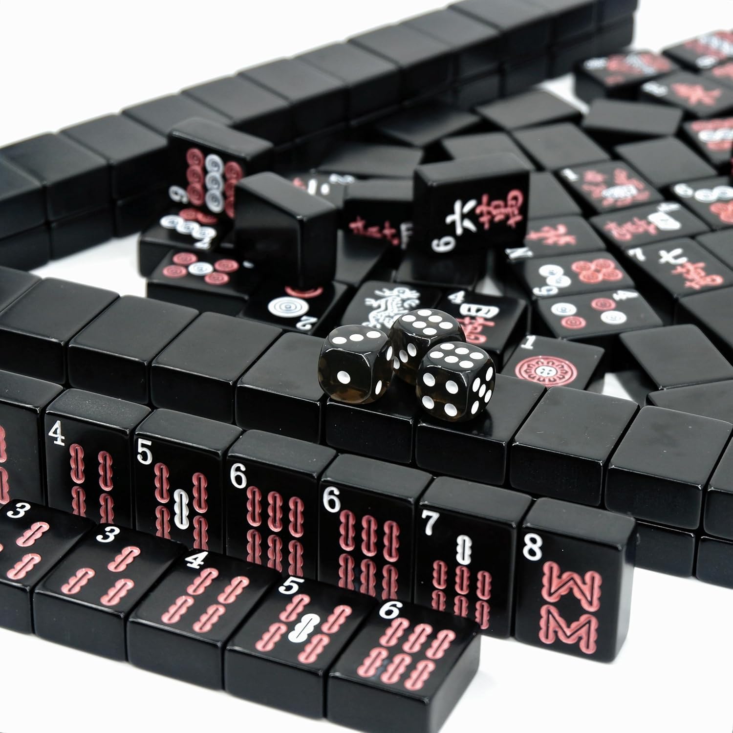 American Mahjong Game Set with 166 + 10(CUSTOMIZED) Black Tiles 1.2''(30mm), 4 Dices and One Storage Case, Complete Mahjong Tiles Set, Classic 2025 Western Mah Jongg Game Set (Numbered - Black)