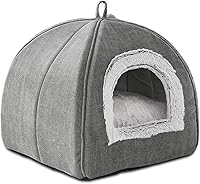 WINDRACING Cat Cave Bed for Indoor Cats & Kittens - Soft Plush Tent House, Foldable Washable Anti-Slip Bottom, Grey 15"
