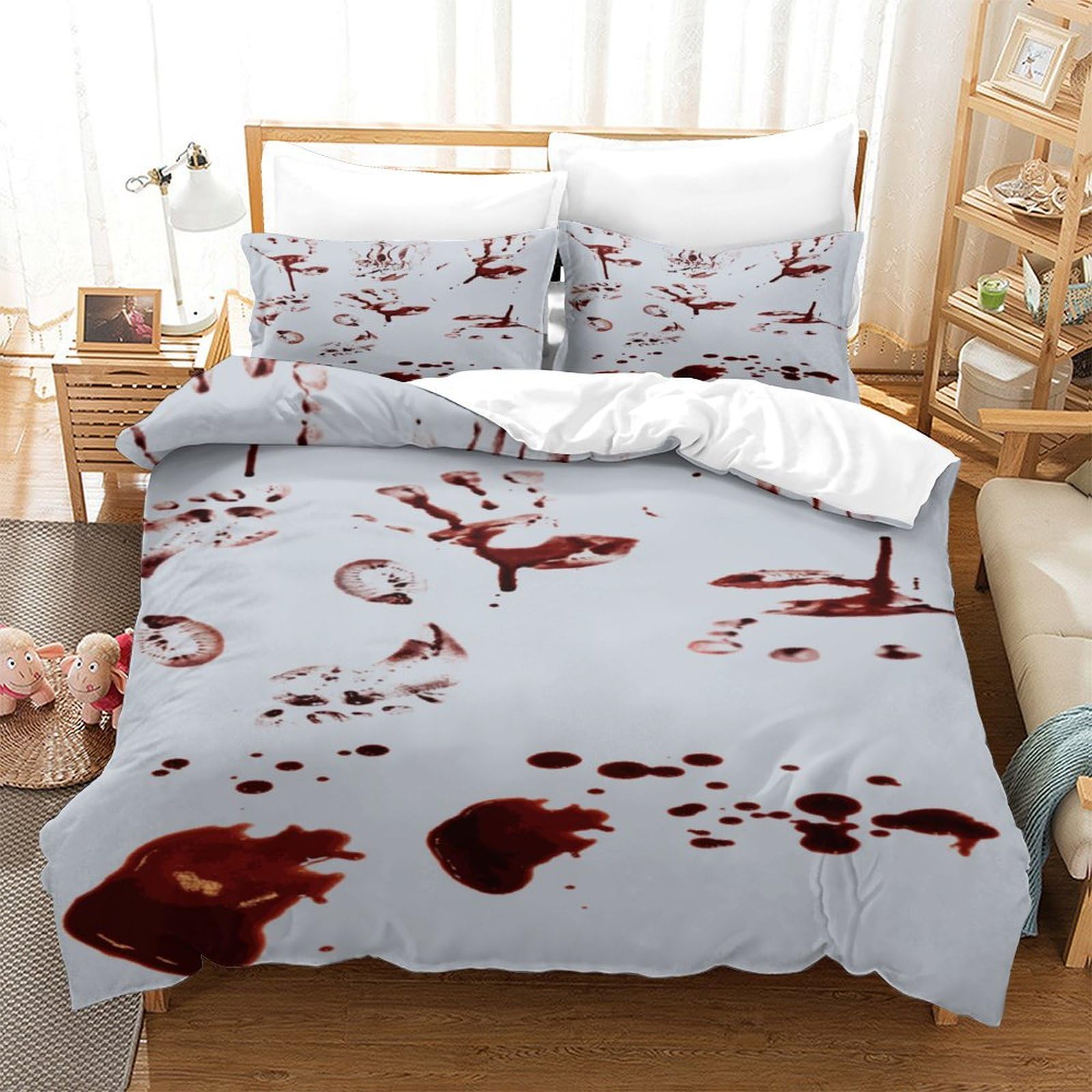 P1s9u7w5y Blood Splash-4 3D Printed Bloody Pattern Duvet Cover Set 3Pcs Microfiber Horror Design Bedding Set King（220X240cm）