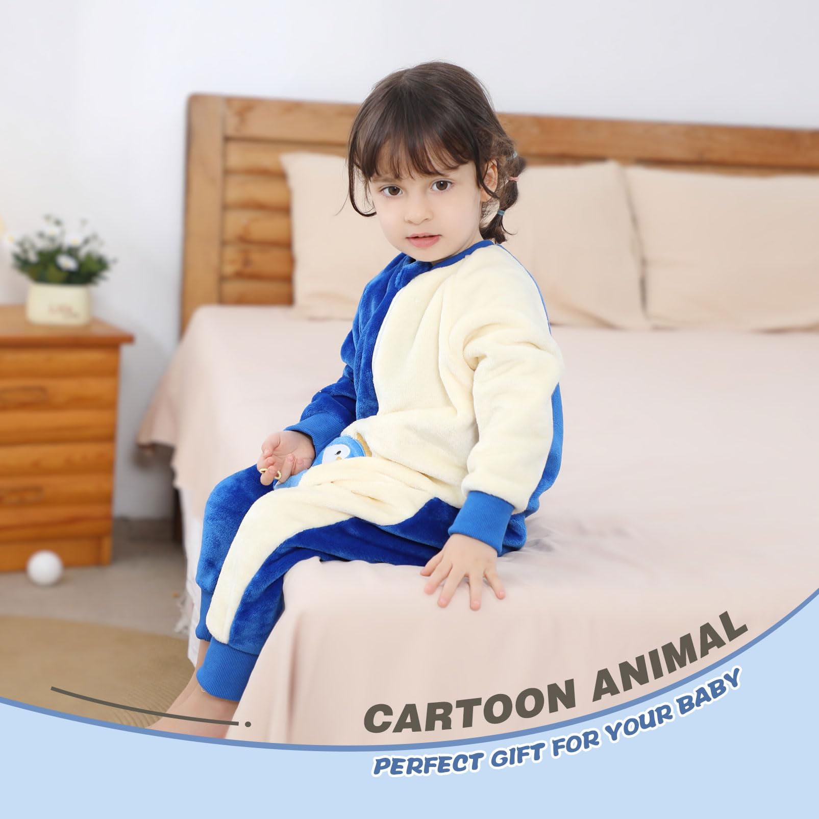 Monstoyo Sacco Nanna con Piedini Bambini Bambina, Invernale Flanella Pigiama Pagliaccetto Neonato, Maniche Lunghe & Gambe Separate Sacco a Pelo Cartone Tuta per Ragazze Ragazzi 0-6 Anni