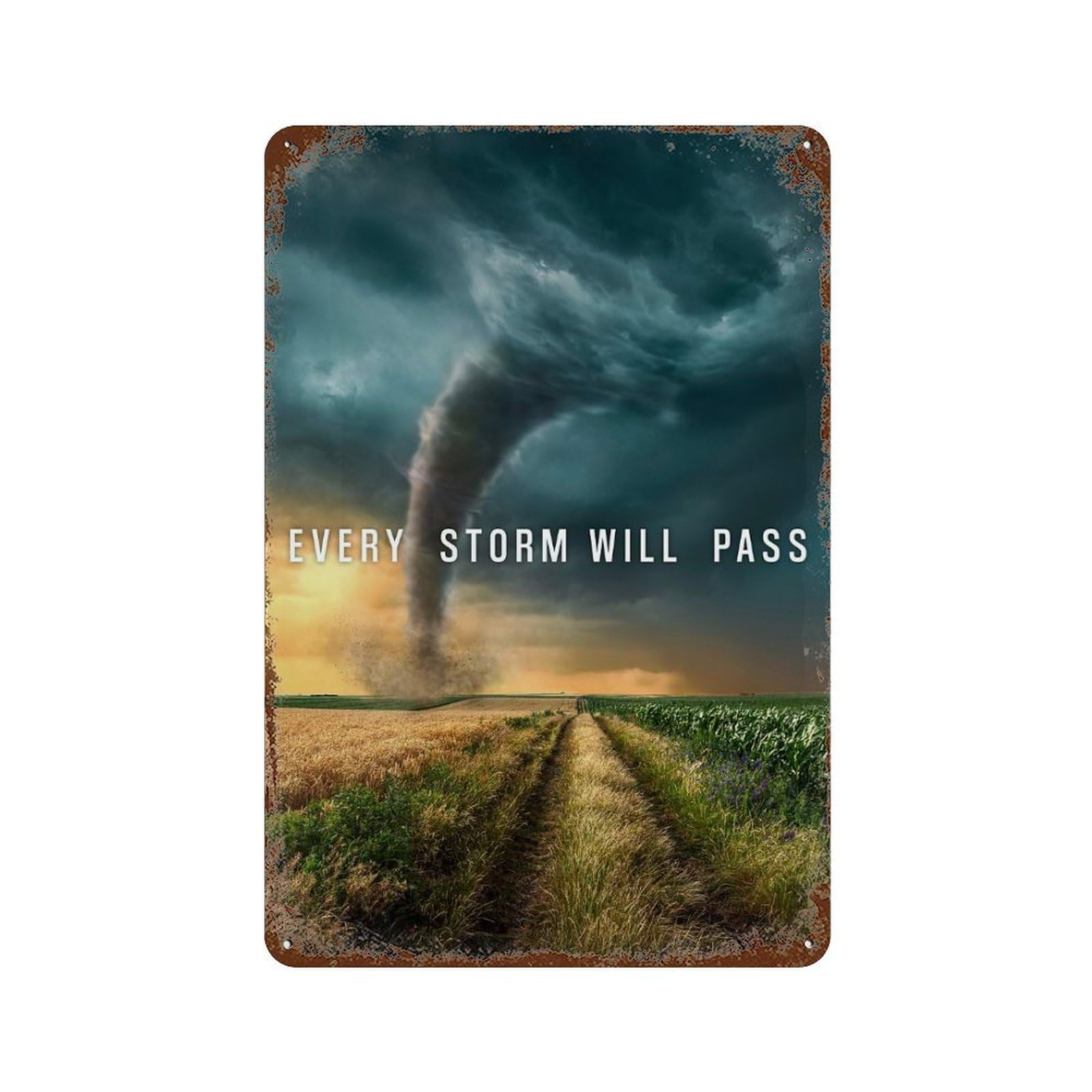 Aged Metal Wall Plaque with Every Storm Will Pass Design 11.8"x7.9", for Shed, Workshop And Garage Wall Decor, Decorative Metal Wall Art